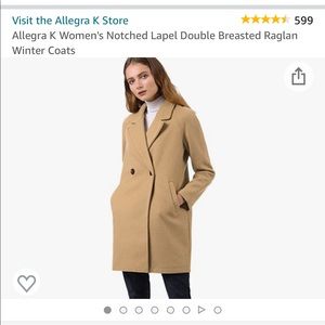 Allegra K Amazon Notched Lapel Camel khaki Raglan Double Breasted Coat